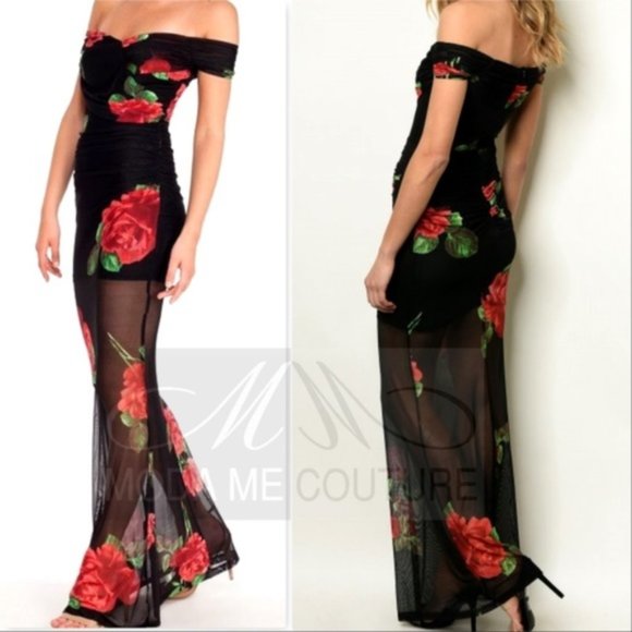 GLAM DOLLZ Rose Print Maxi Dress - Picture 3 of 3